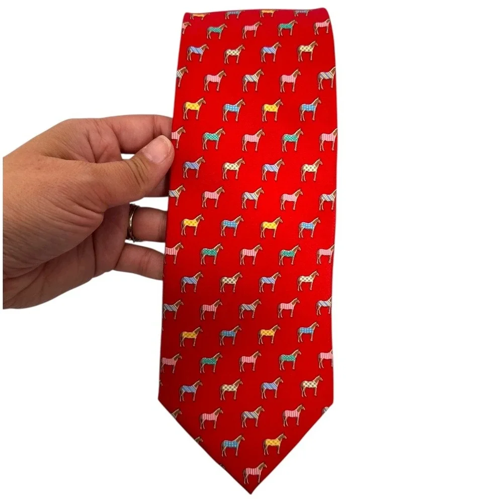ALYN Horse Blanket Silk Necktie Novelty Print Handmade Red Tie B14Q‎